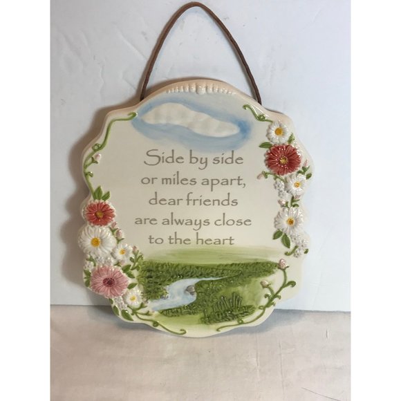 Dear friends ceramic wall hanging with flowers & flowing stream. - Picture 2 of 6